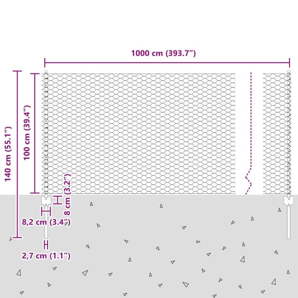 Stängsel med stolpe Silver 1 x 10 m Stål