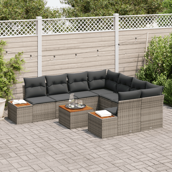 Trädgårdsoffset med kudde med lagring 9 pcs Grå Poly rattan