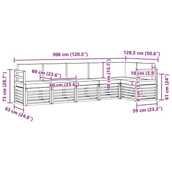 Utomhussoffset 6 pcs Vit och antracit 306 x 128,5 x 73 cm