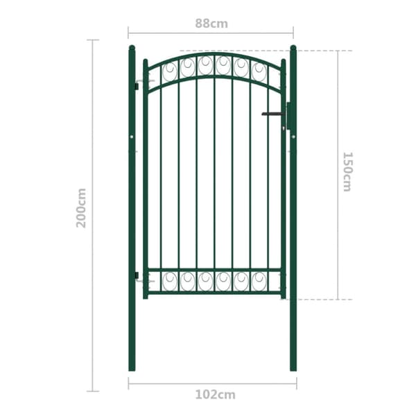 Staketgrind EMMEN med välvd topp stål 100x106 cm grön