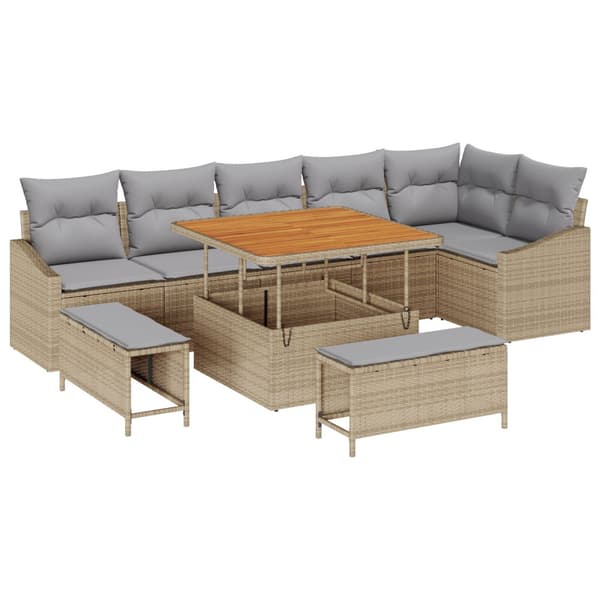 Trädgårdsoffset med kudde 9 pcs Beige konstrotting