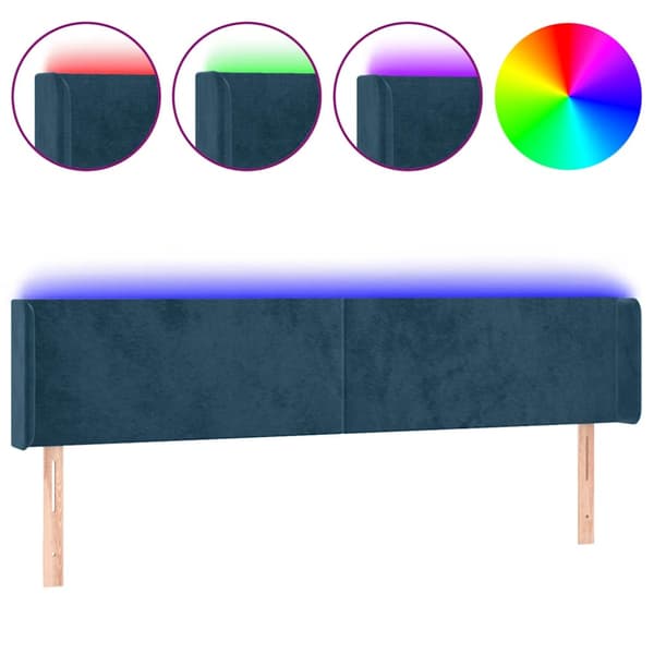 Sänggavel LED mörkblå 203x16x78/88 cm sammet