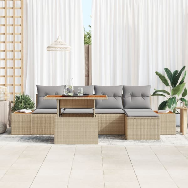 Trädgårdsmöbelset med kudde 6 pcs Beige och Grå