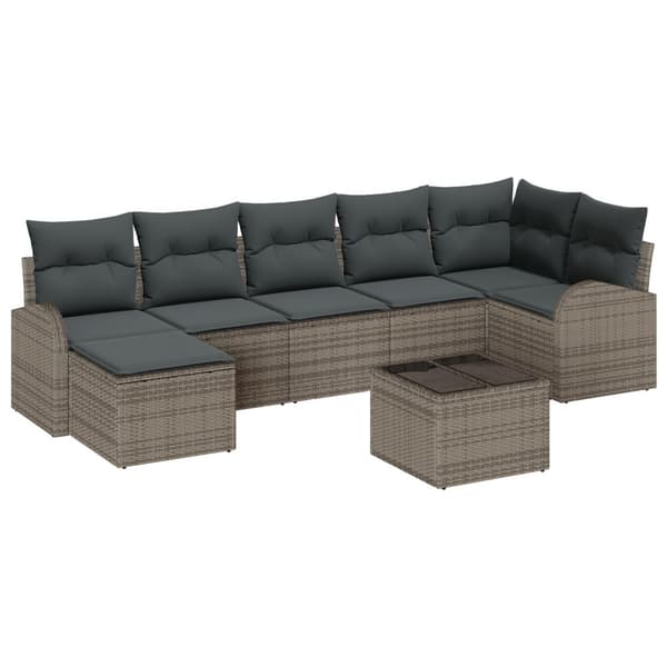 Trädgårdsoffset med kudde 8 pcs Grå Poly rattan