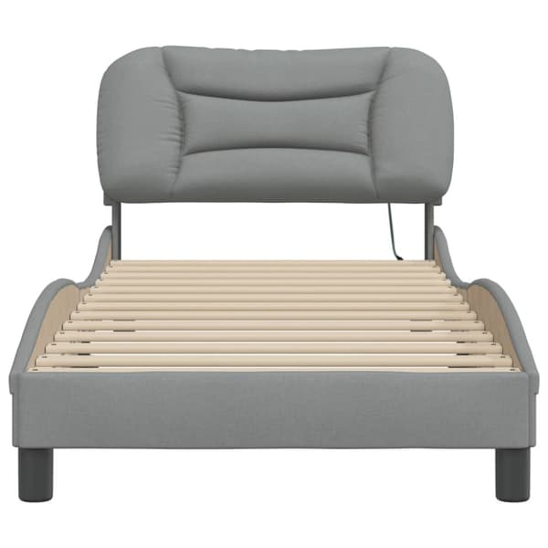 Bed Frame with LED without Mattress "Hvar" Light Grey 80x200 cm Fabric