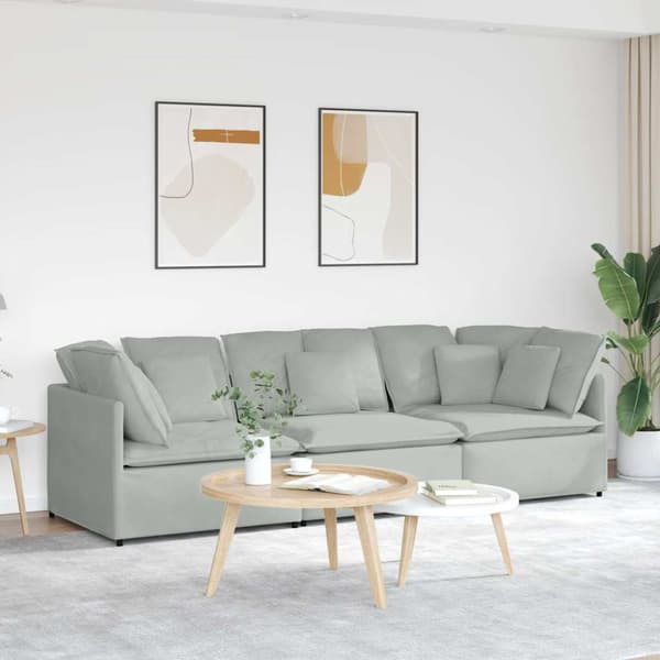 Modulsoffa med dynor sammet ljusgrå