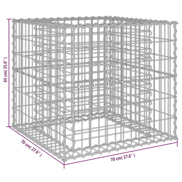 Gabionkorg silver 70x70x65 cm galvaniserat järn