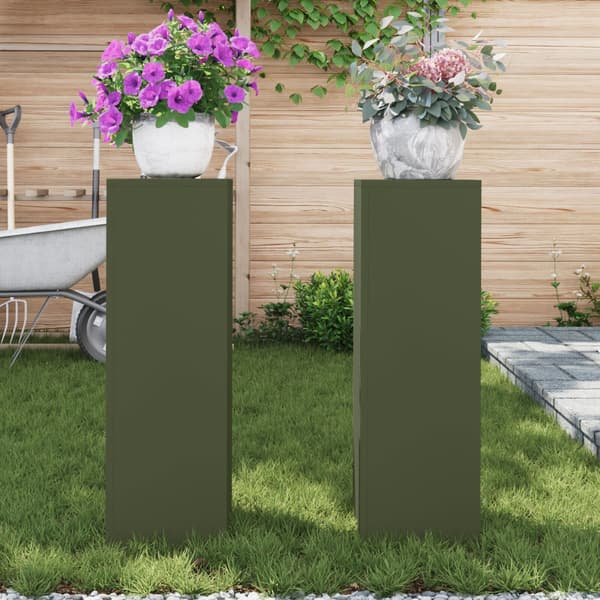 Växtställ 2 pcs Olivgrön 24 x 24 x 75 cm Stål