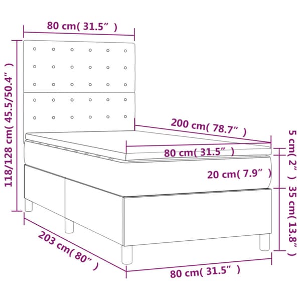 Ramsäng med madrass ljusgrå 80x200 cm tyg