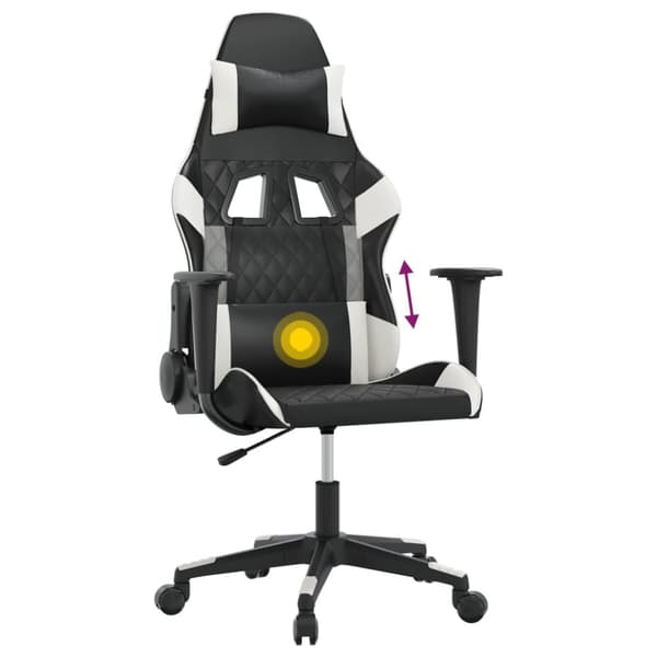 Gamingstol med massage svart och vit konstläder