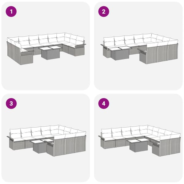 Trädgårdsoffset med kudde 11 pcs Grå Poly rattan