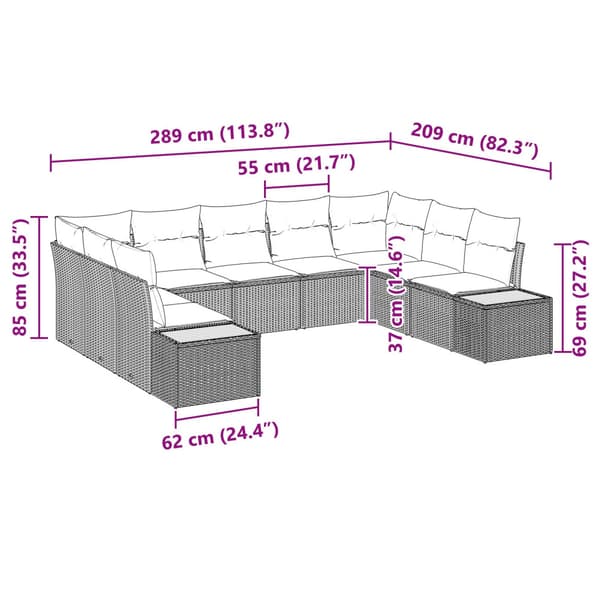 Trädgårdsoffset med kudde 9 pcs Beige Poly rattan
