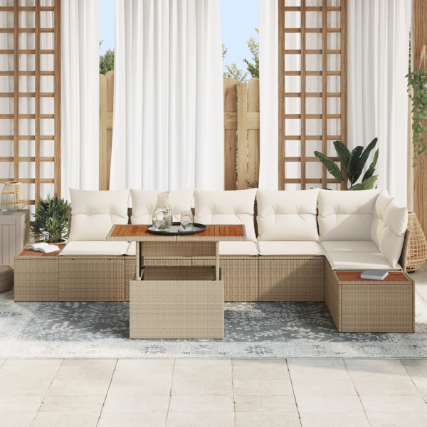 Trädgårdsoffset med lagring 7 pcs Beige Poly rattan