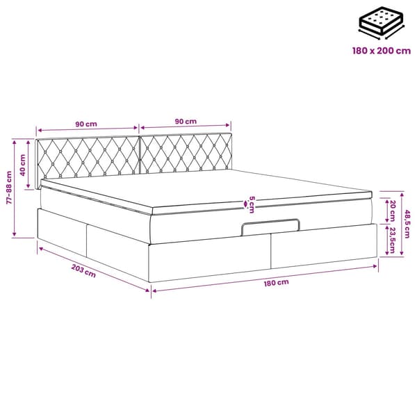 Ottoman säng med madrass Mörkblå 180 x 200 cm Sammet