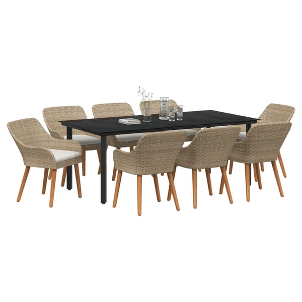 Trädgårdsmöbelset med kudde 9 pcs Beige konstrotting