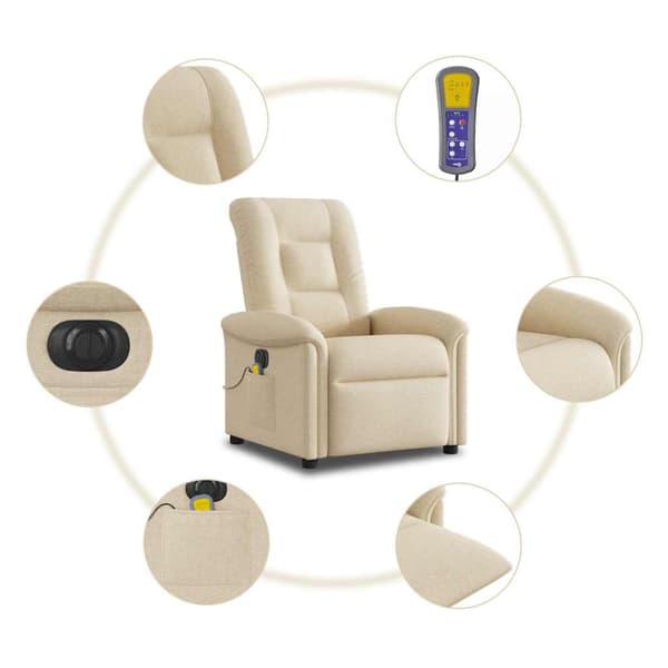 Elektrisk massagefåtölj gräddvit tyg