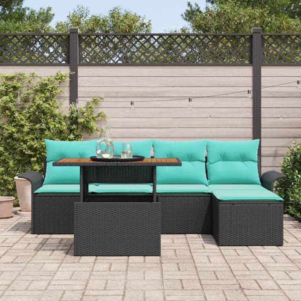 Trädgårdsoffset med lagring 6 pcs Svart Poly rattan