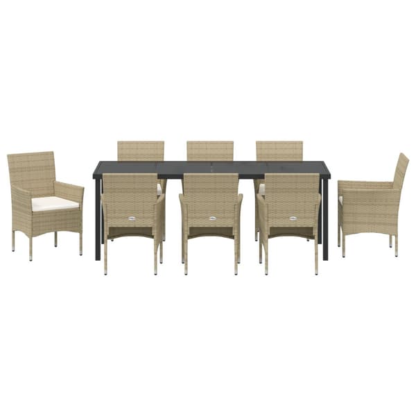 Trädgårdsmöbelset med kudde 9 pcs Beige konstrotting