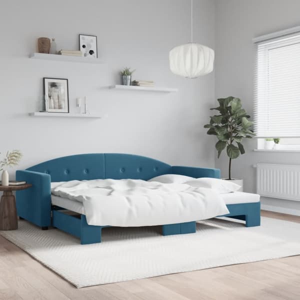Dagbädd utdragbar blå 90x200 cm sammet