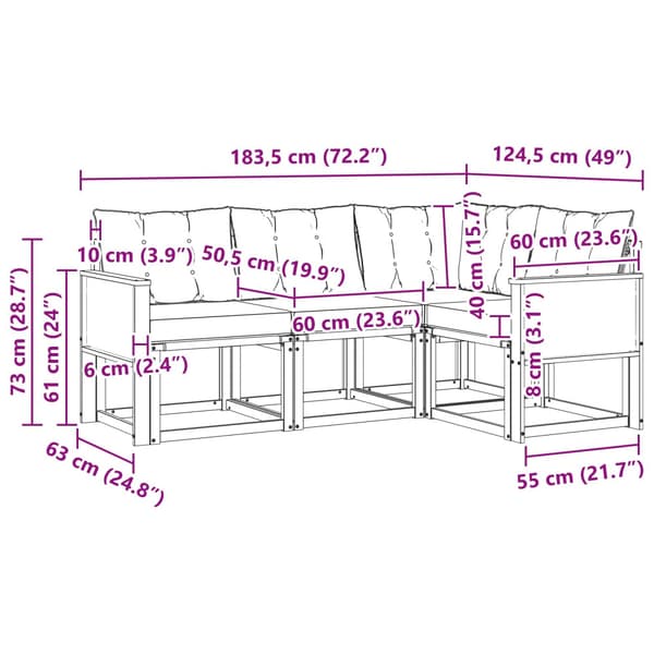Utomhussoffset med kudde 4 pcs Naturlig och ljusgrå