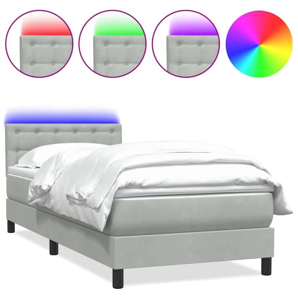 Resårsäng med madrass och LED ljusgrå 80x220 cm sammet