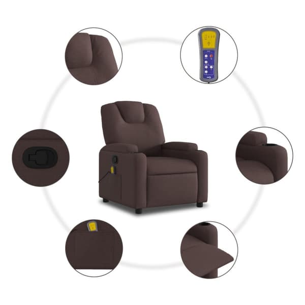 Massagefåtölj mörkbrun tyg