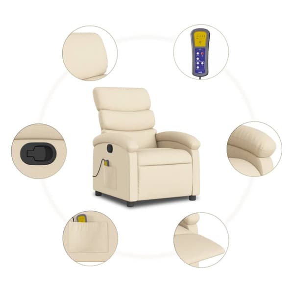 Massagefåtölj krämfärgad tyg