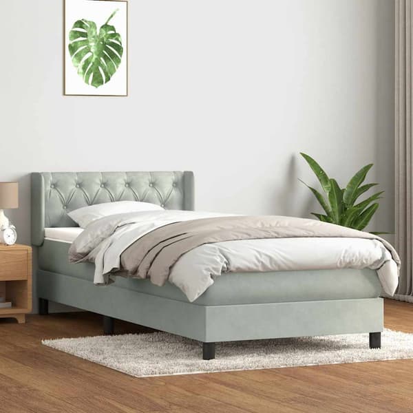 Ramsäng med madrass ljusgrå 80x210 cm sammet