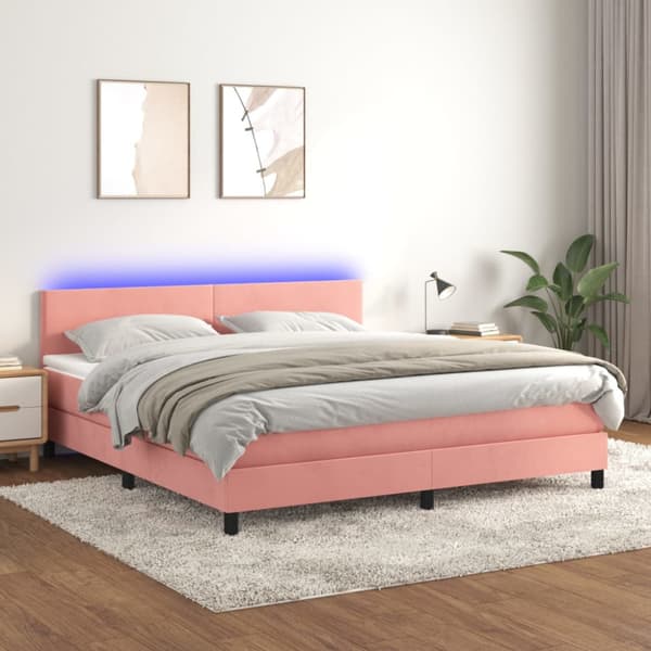Ramsäng med madrass & LED rosa 180x200 cm sammet