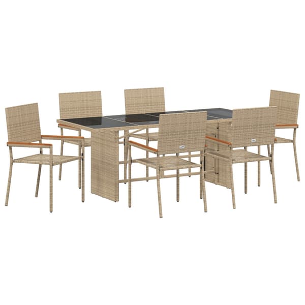 Trädgårdsmöbelset 7 pcs Beige konstrotting