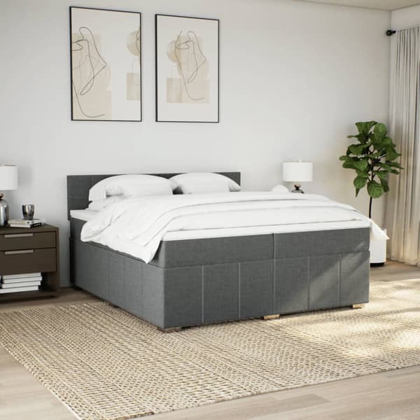 Ramsäng med madrass mörkgrå 200x200 cm tyg