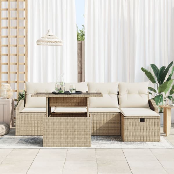 Trädgårdsoffset med kudde 6 pcs Beige konstrotting
