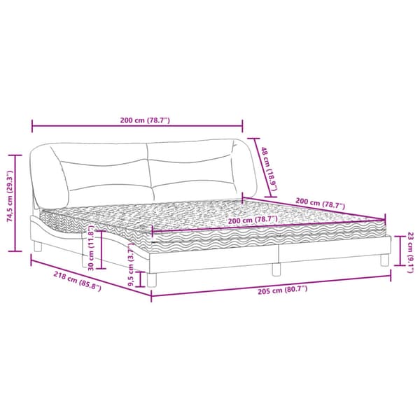 Bed with Mattress "Hvar" Light Grey 200x200 cm Fabric