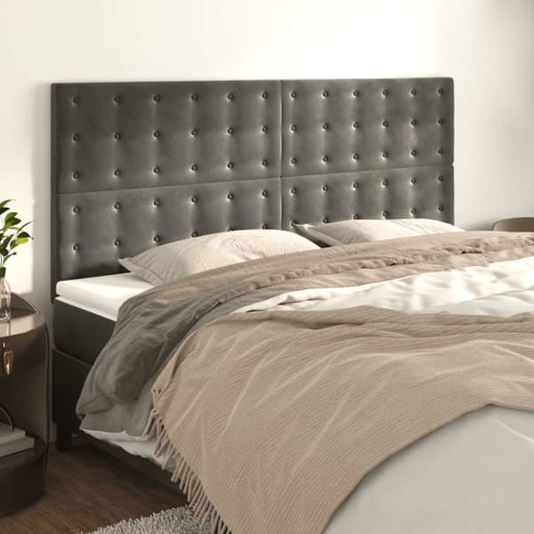 Sänggavel mörkgrå 180x5x118/128 cm sammet