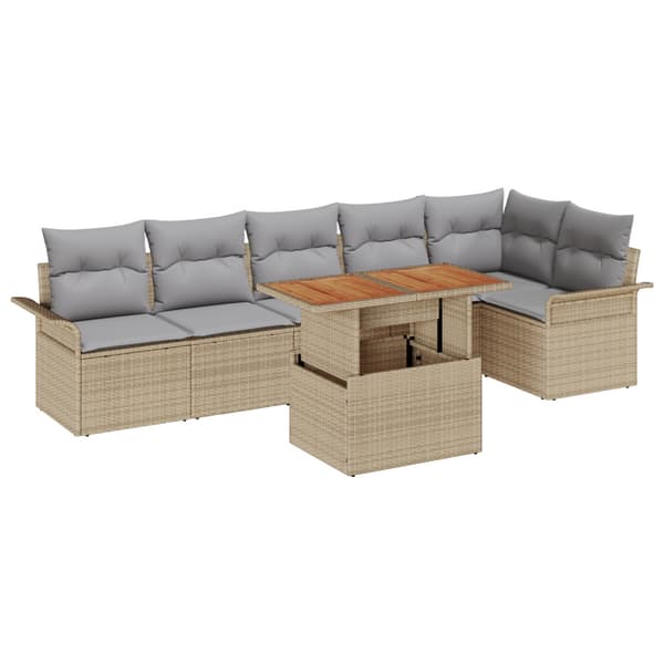 Trädgårdsoffset med lagring 7 pcs Beige Poly rattan
