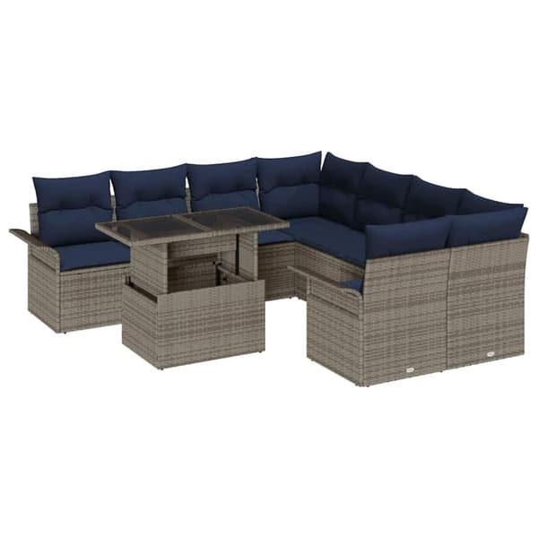Trädgårdsoffset med kudde med lagring 9 pcs Grå Poly Rattan