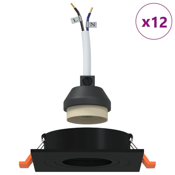 Spotlight 12 pcs Svart 9 x 9 x 2 cm Aluminium