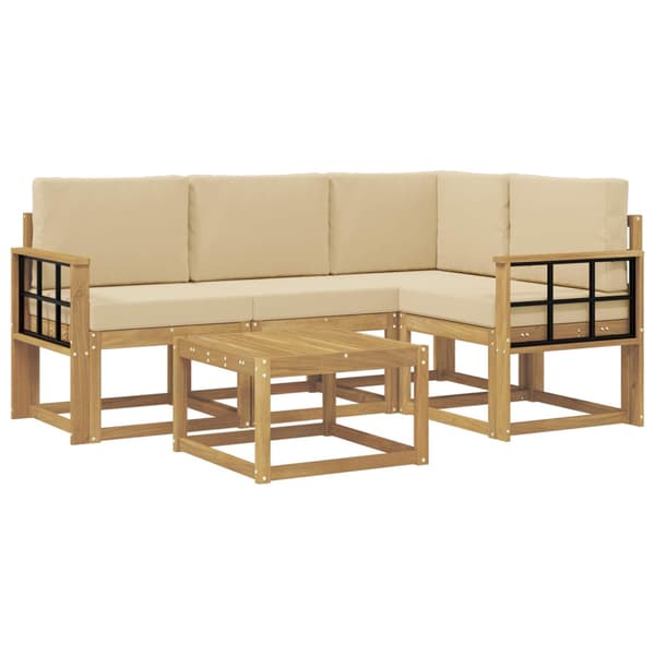 Utomhussoffset med kudde 5 pcs Vit och Beige