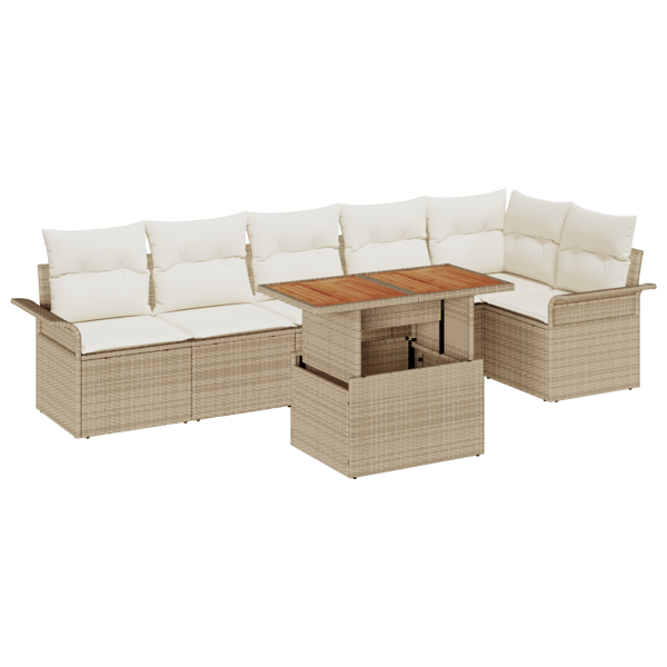 Trädgårdsoffset med lagring 7 pcs Beige Poly rattan