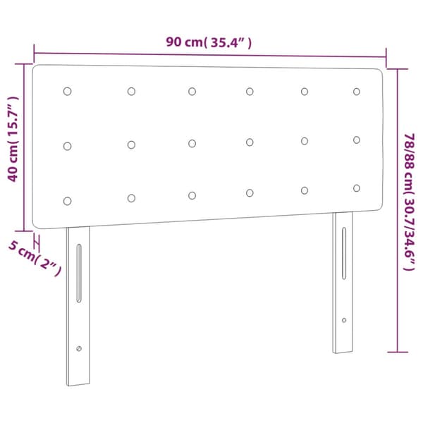 Sänggavel LED ljusgrå 90x5x78/88 cm sammet