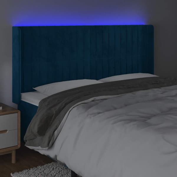 Sänggavel LED blå 163x16x118/128 cm sammet