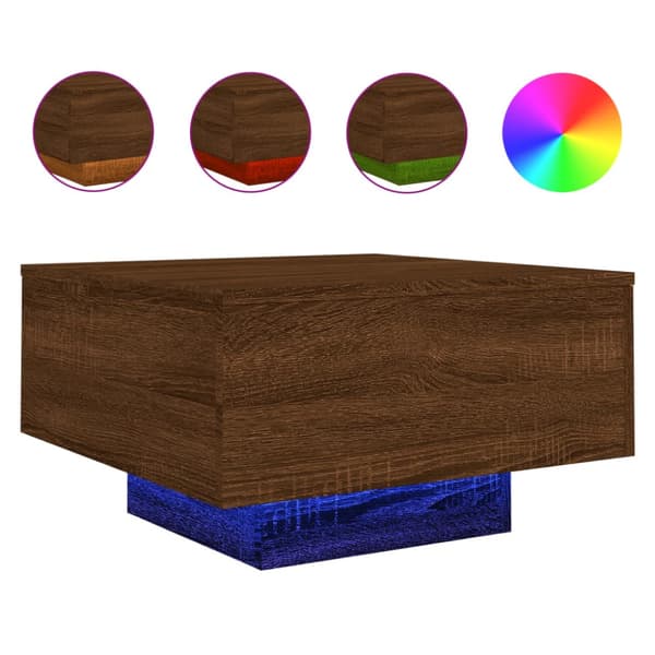 Soffbord med LED brun ek 55x55x31 cm