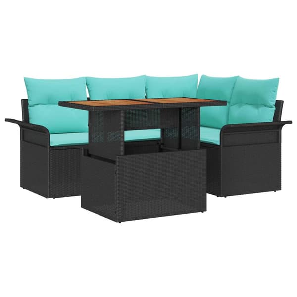 Trädgårdsoffset med lagring 5 pcs Svart Poly rattan
