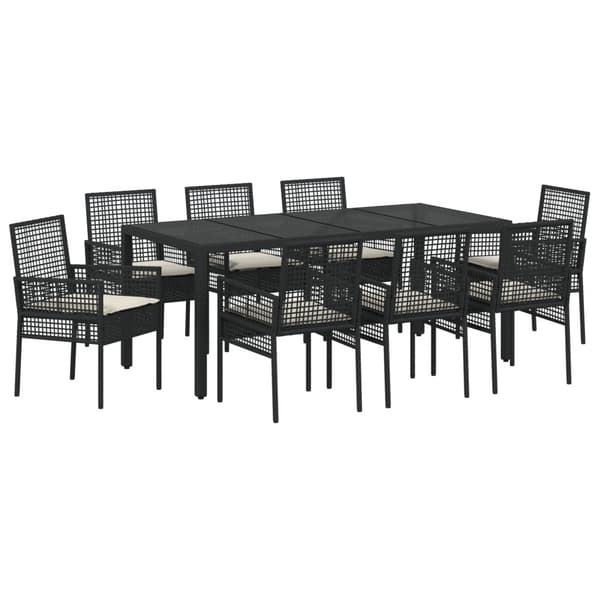 Trädgårdsmöbelset 9 pcs Svart konstrotting