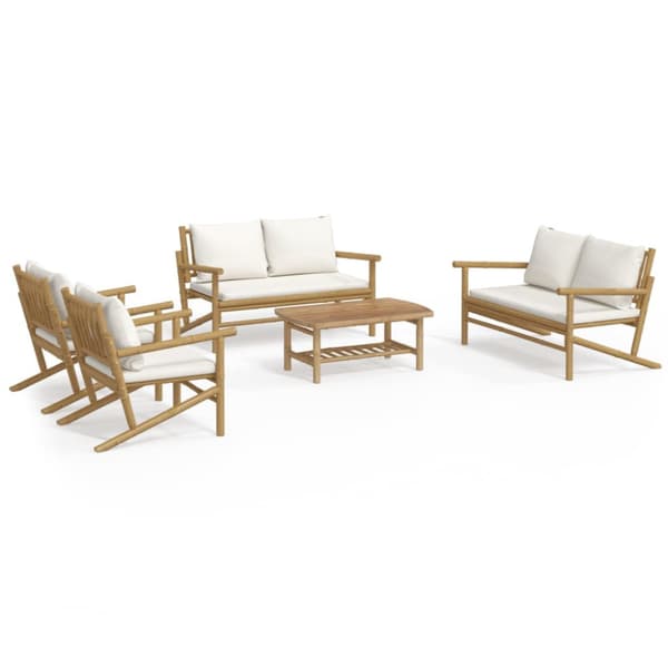 Loungegrupp 5 delar gräddvita dynor bambu