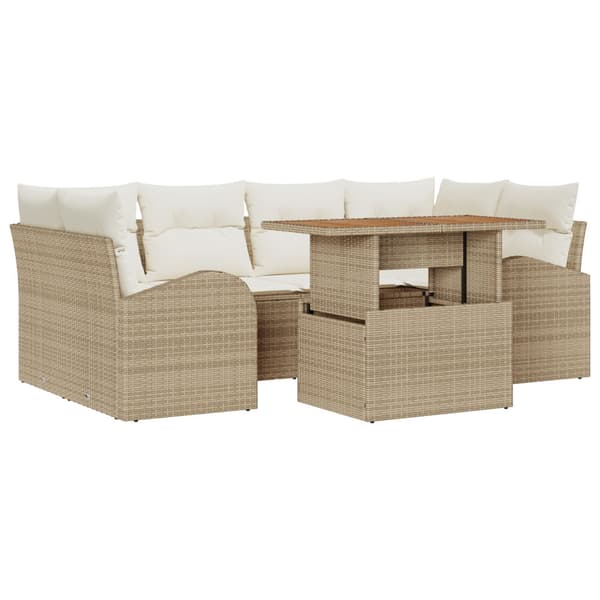 Trädgårdsoffset med lagring 7 pcs Beige Poly rattan