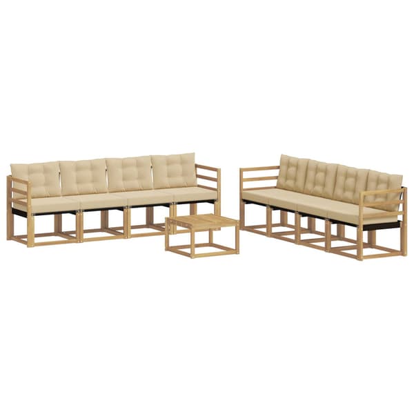 Utomhussoffset med kudde 9 pcs Vit och Beige