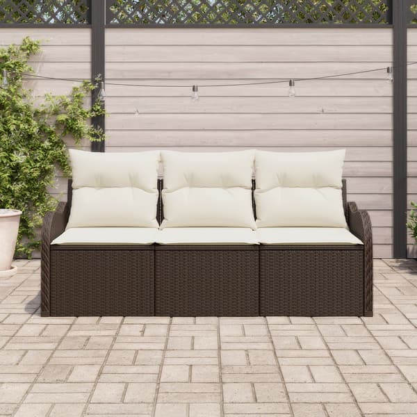 Trädgårdsoffset med kudde 3 pcs Brun Poly rattan