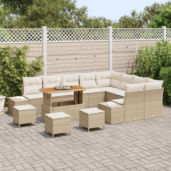 Trädgårdsoffset 13 st 12-Antal sittplatser Beige Poly rattan