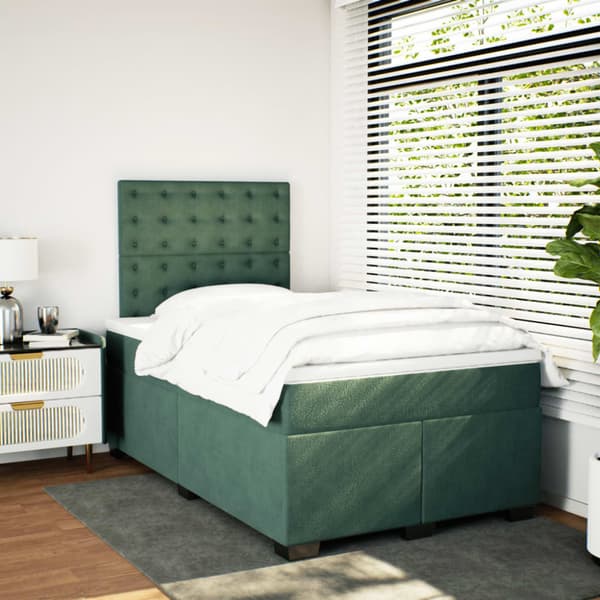 Ramsäng med madrass mörkgrön 120x190 cm sammet